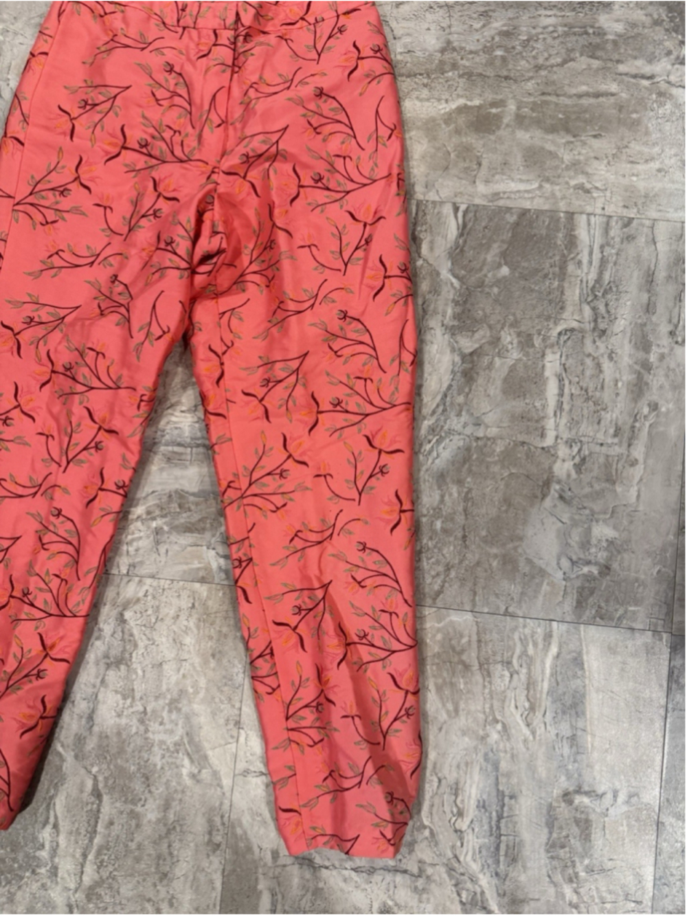 VTG 90s California Style Botanical Floral 100% Silk Trouser Pant Coral Size 8